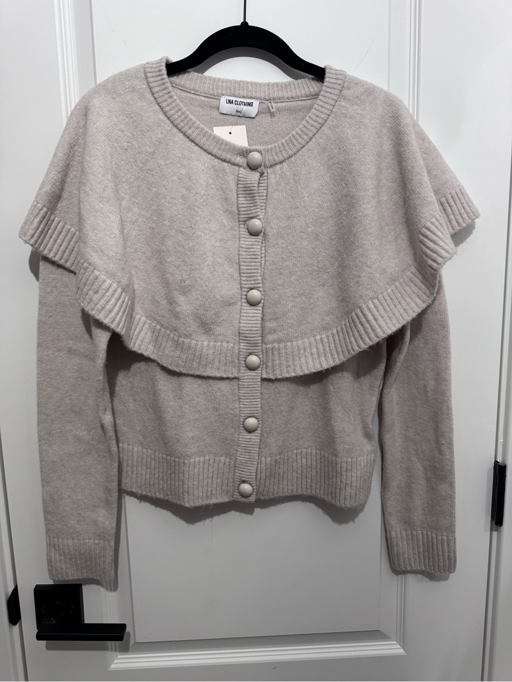 LNA Cream Capelet Button Cardigan